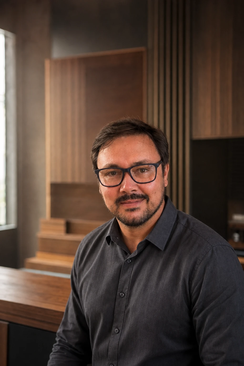 Rodrigo Sabino em uma marcenaria